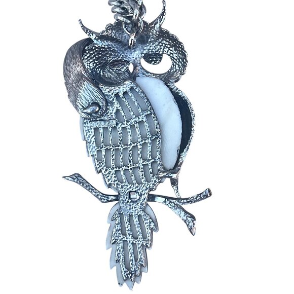 Signed Razza Large Owl Pendant Necklace With Articulating Branch Silver-Tone VTG - Picture 9 of 10